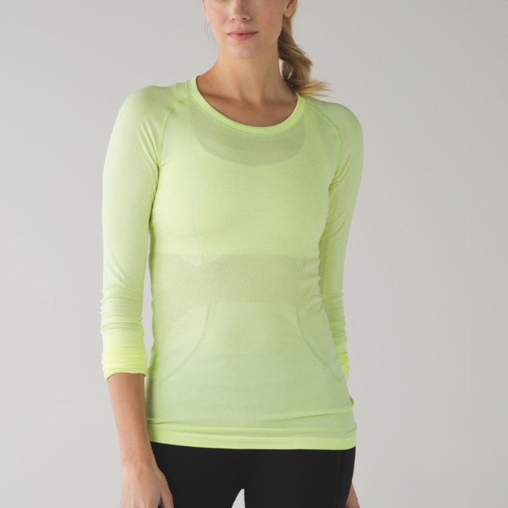 Lululemon Heathered Ray Swiftly Tech Longsleeve Crew 6 yellow green neon